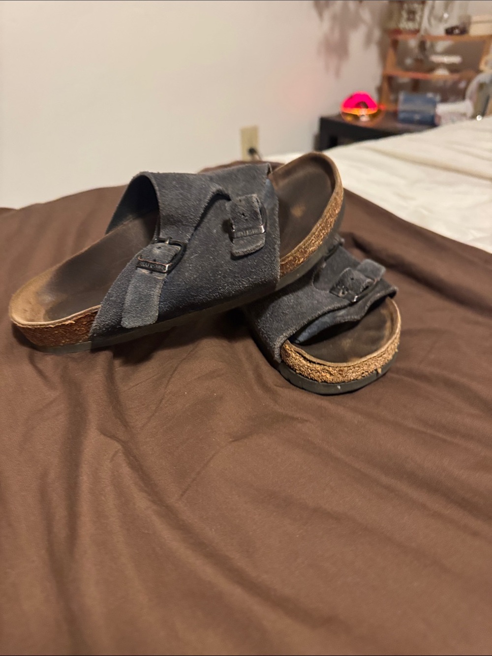 Birkenstock Black Suede Two-Buckle Slide Sandals